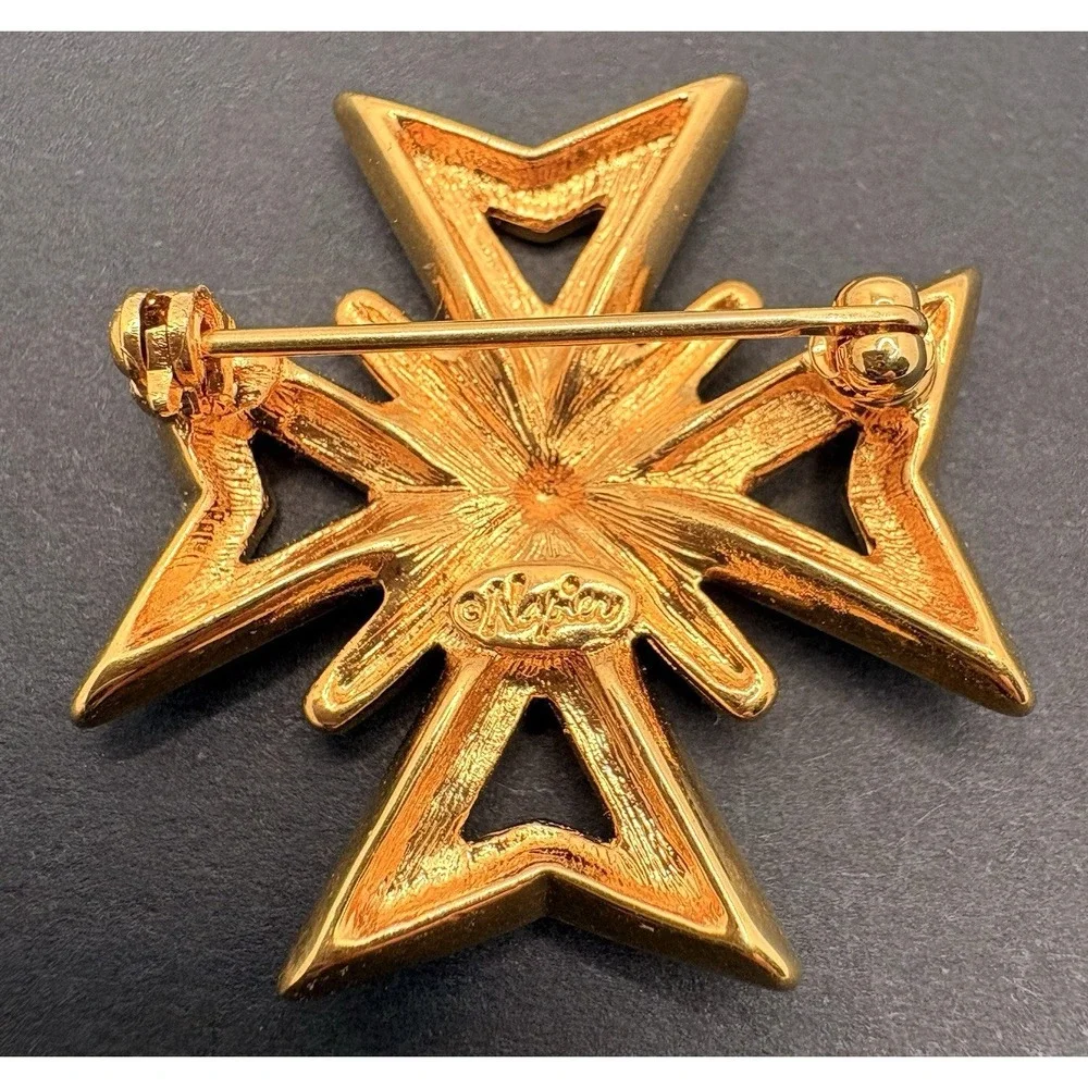 Vintage‎ Napier Maltese Cross Gold Tone Shiny Brooch Classic Glam